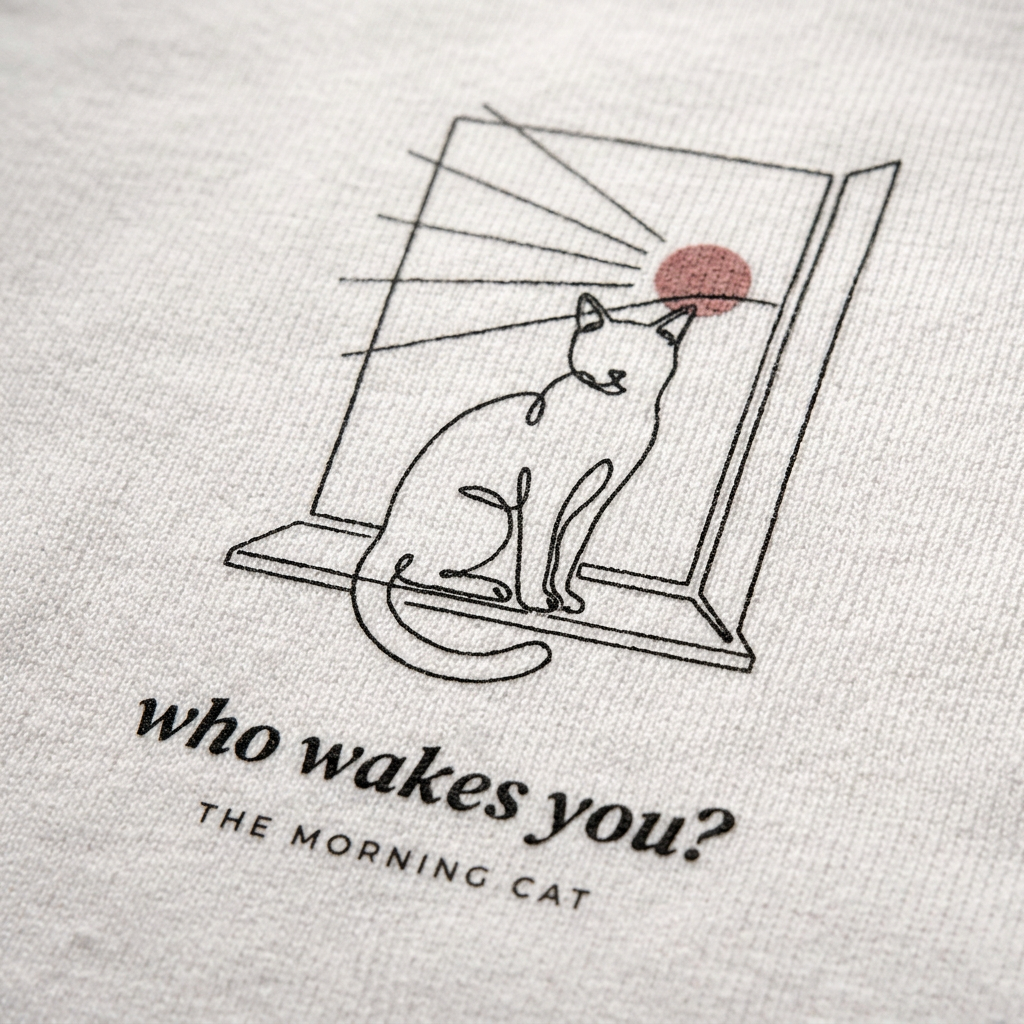 Who Wakes You — The Morning Cat Tee - detail