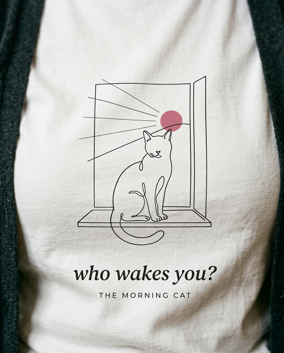 model: Who Wakes You — The Morning Cat Tee - detail