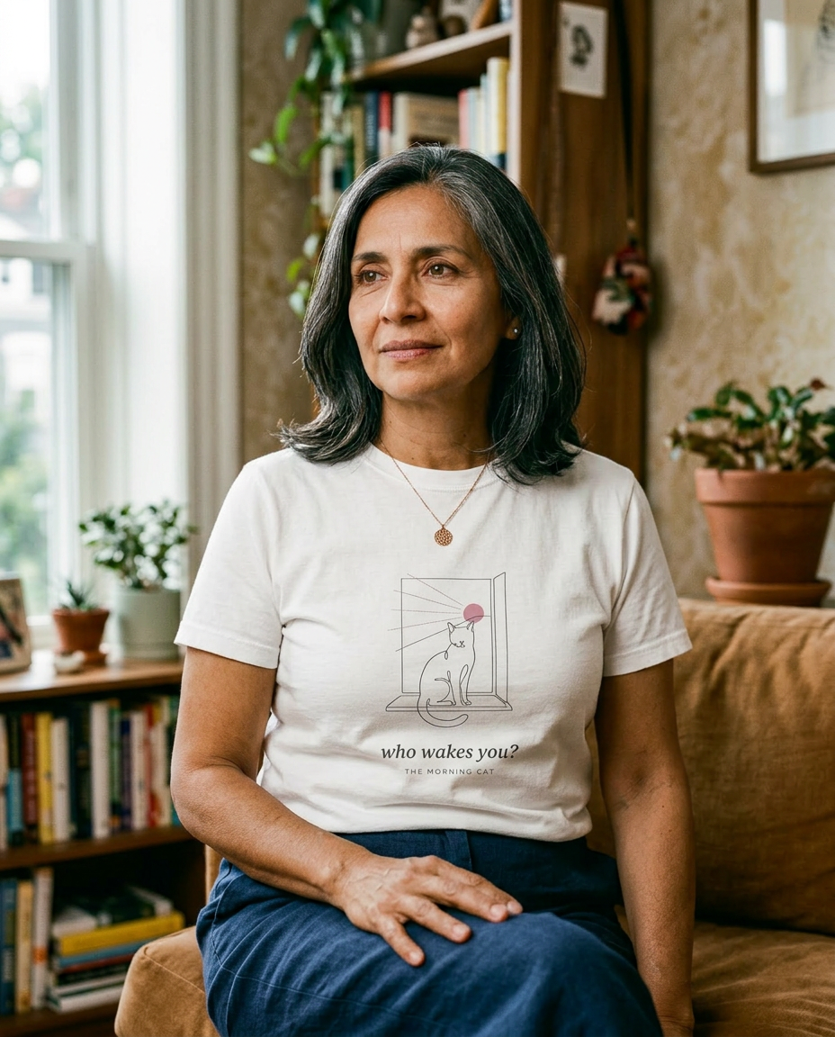 model: Who Wakes You — The Morning Cat Tee - lifestyle