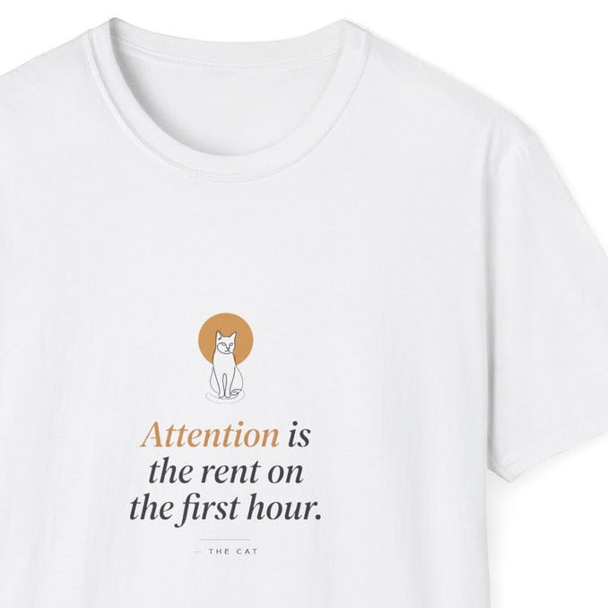 The Rent Is Attention — close-up of the printed quote