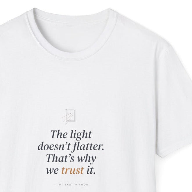 The Light Doesn't Flatter — close-up of the printed quote