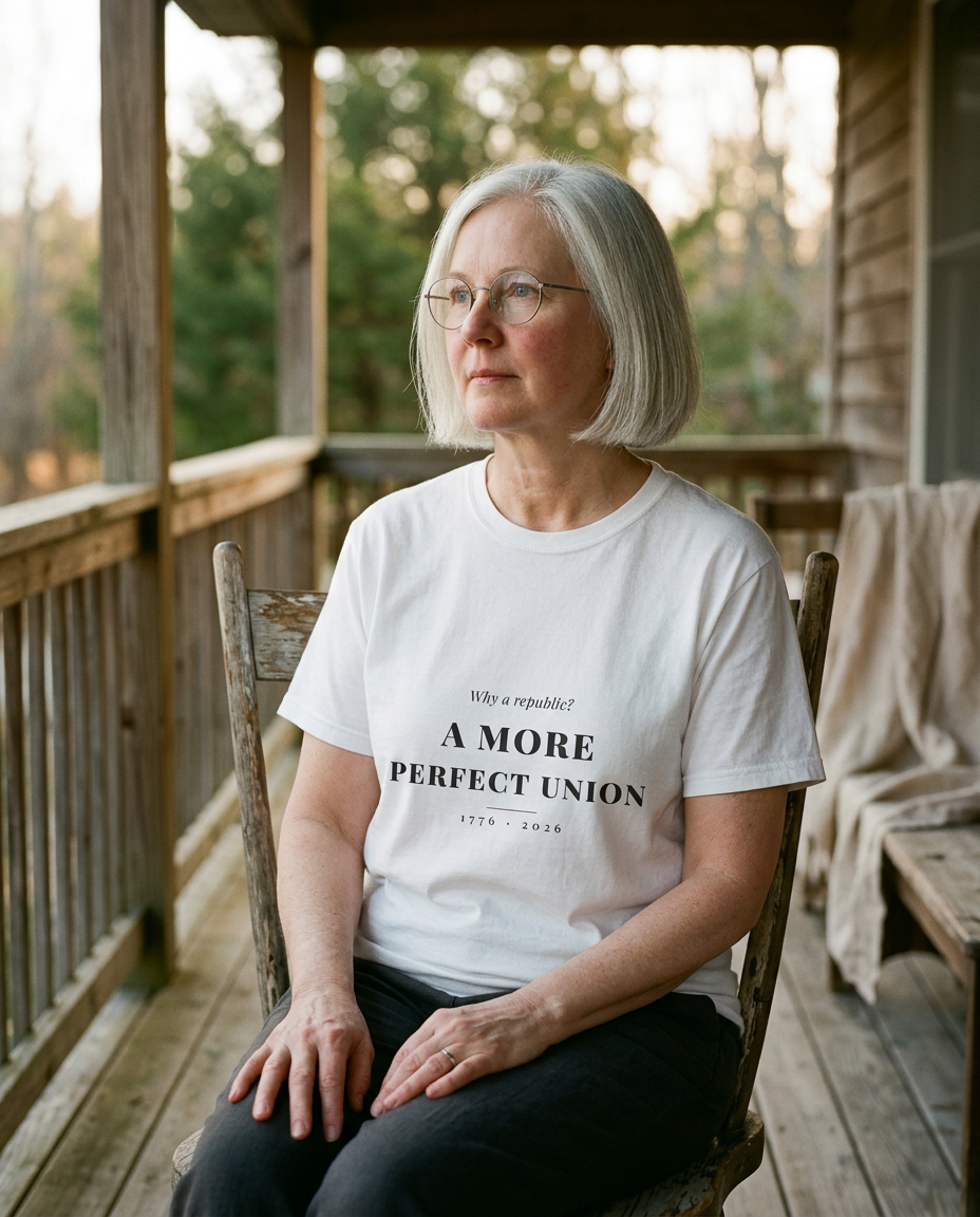 Why a Republic — A More Perfect Union Tee - on a model
