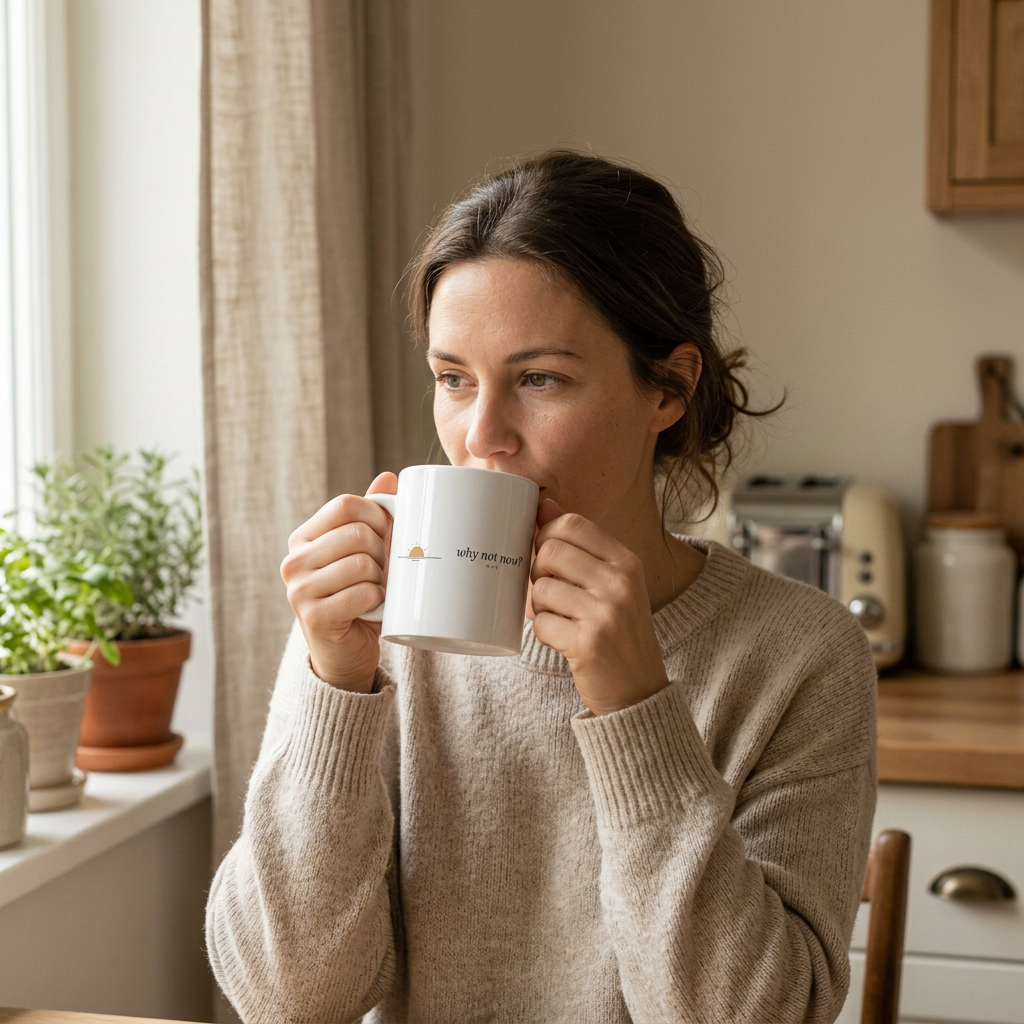 model: Why Not Now — The Why Mug - lifestyle