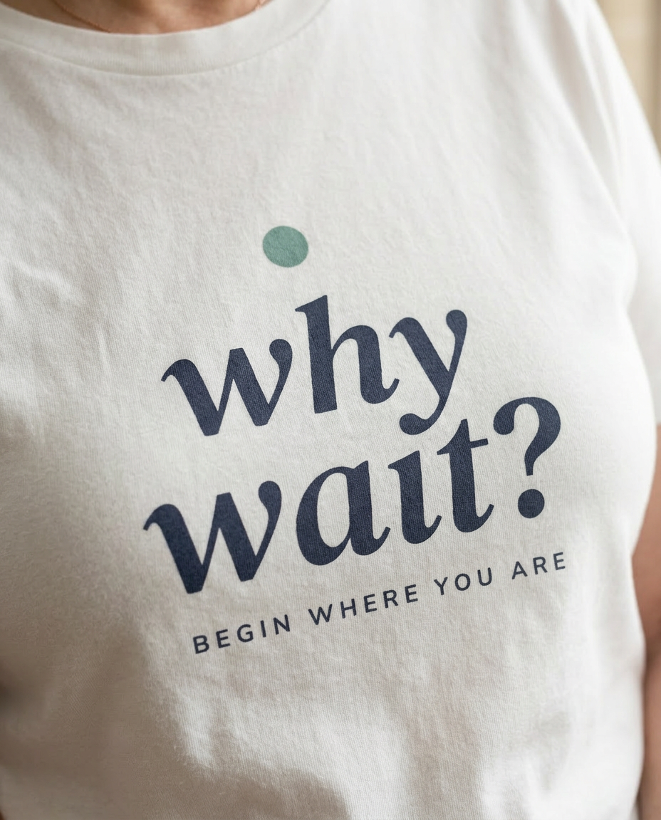 model: Why Wait — The Begin Tee - detail