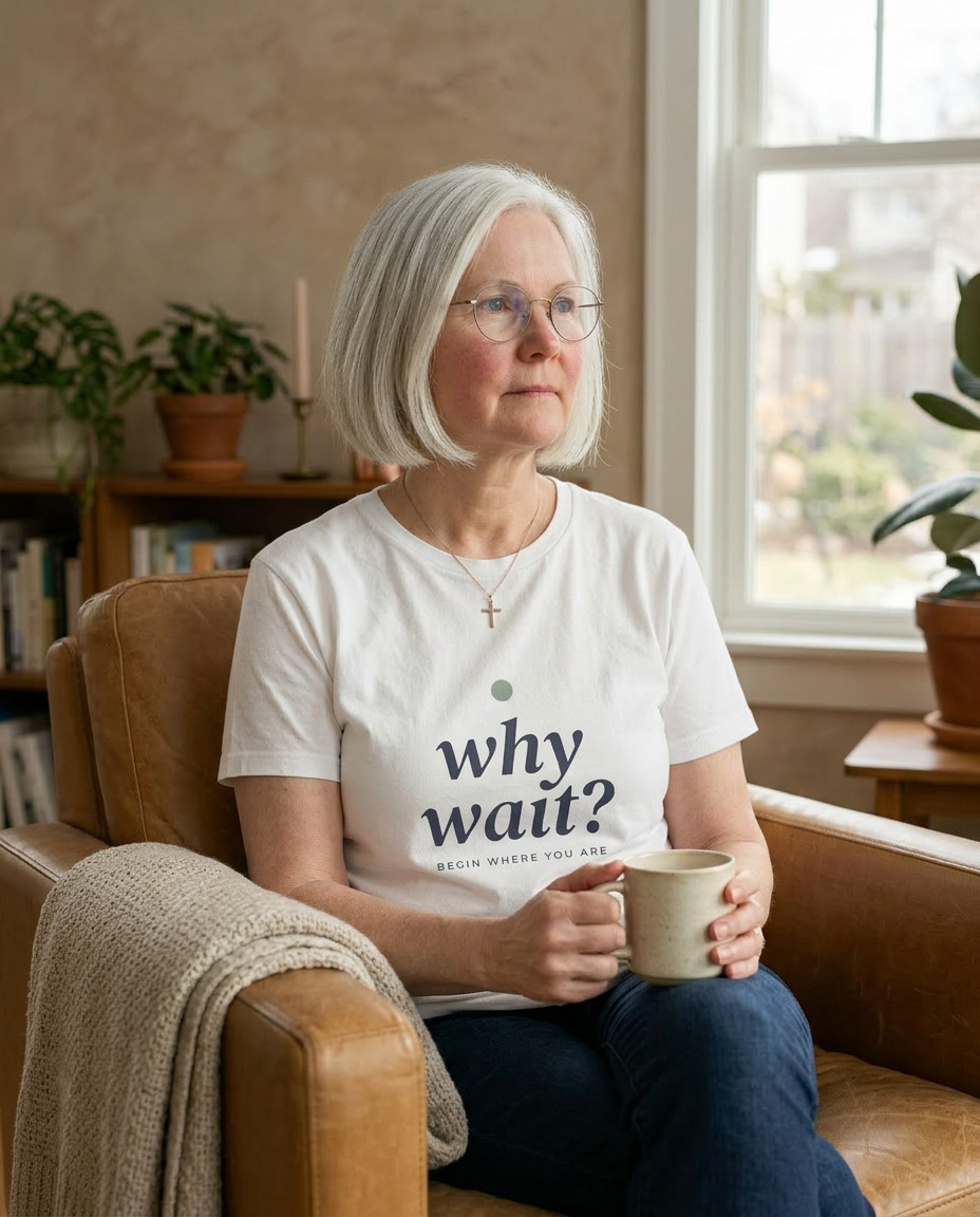 model: Why Wait — The Begin Tee - lifestyle