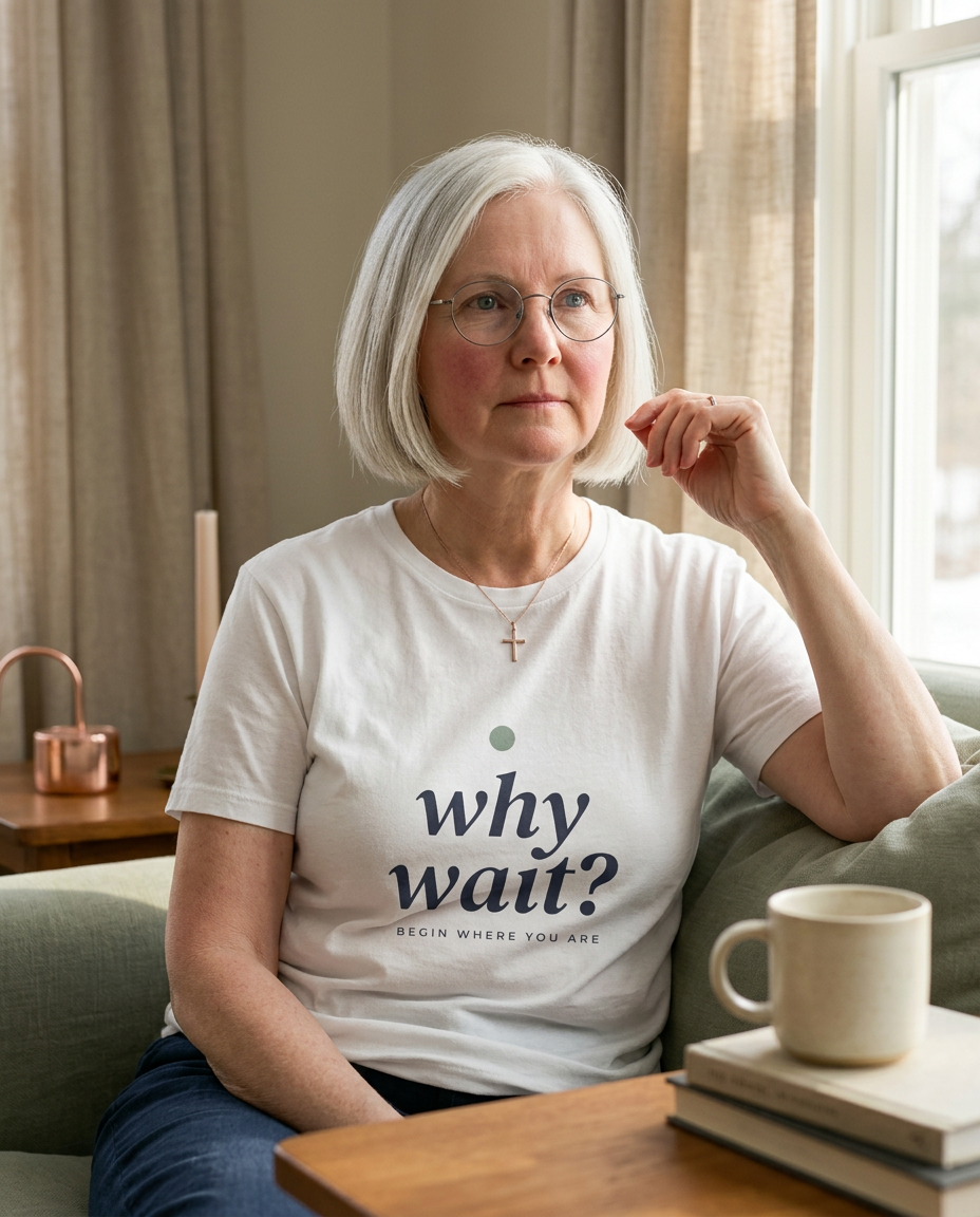 Why Wait — The Begin Tee - on a model