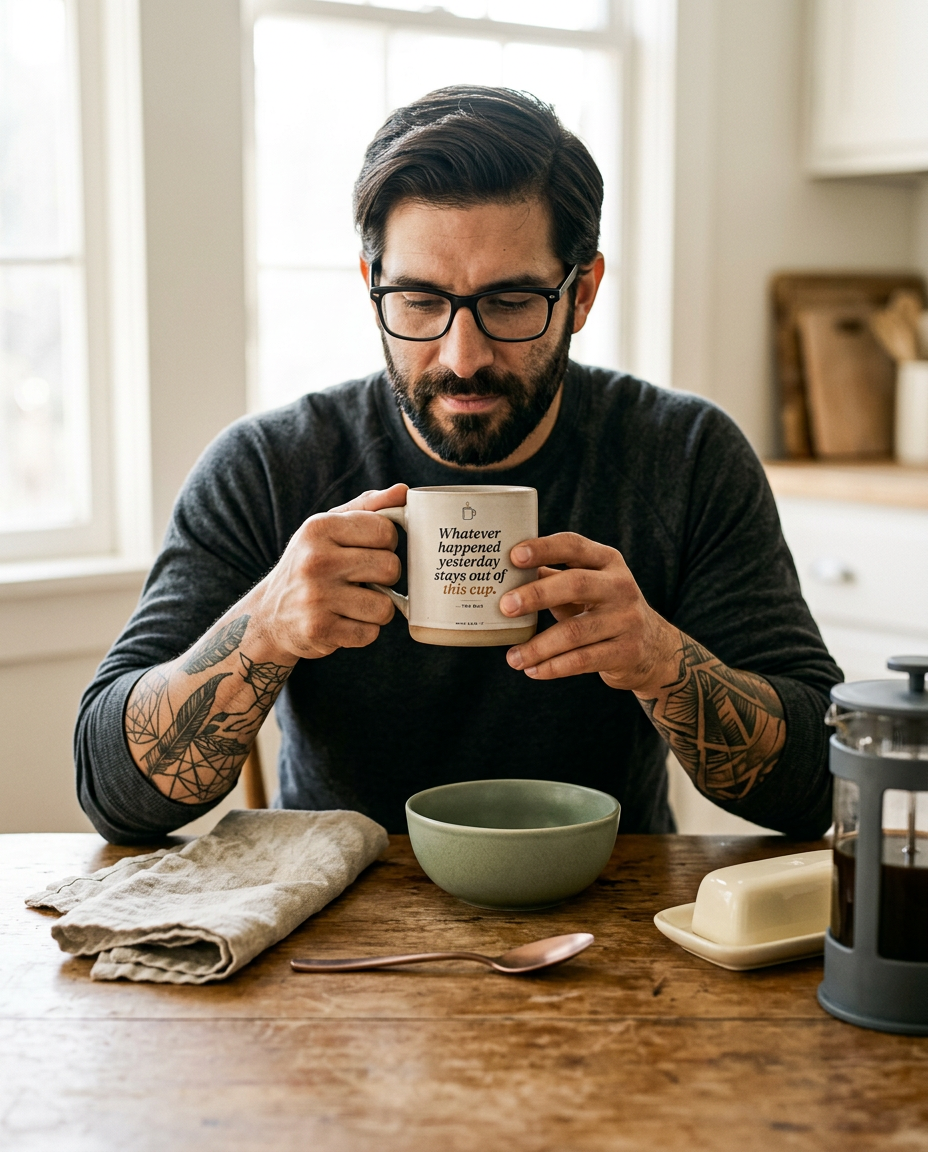 Yesterday Stays Out — The Mug Tee - on a model